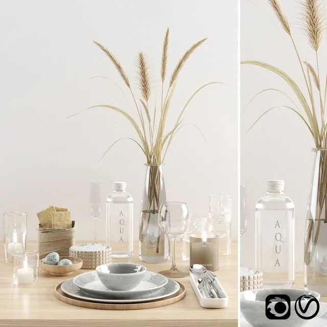 Hygge tableware with dried grass 3dsMax Model