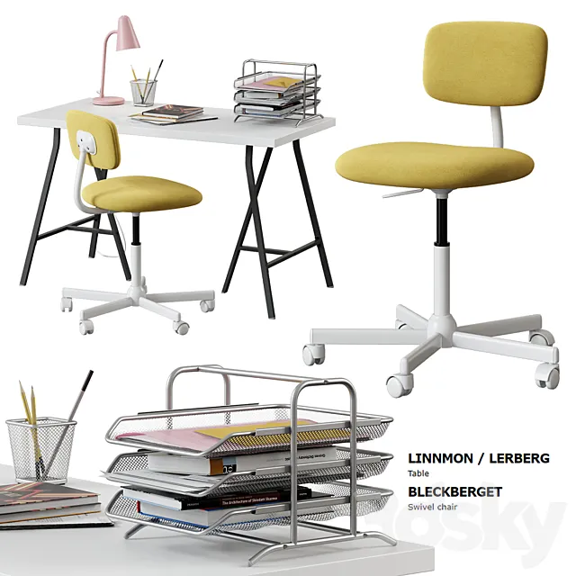 Ikea _ Linnmon – Lerberg Table + Bleckberget Chair 3DSMax File