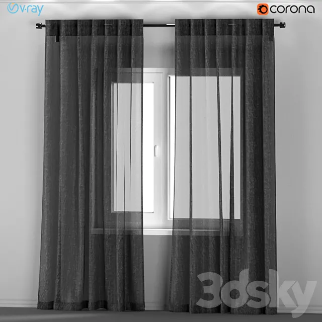 IKEA AINA – dark gray transparent curtains from flax. 3ds Max