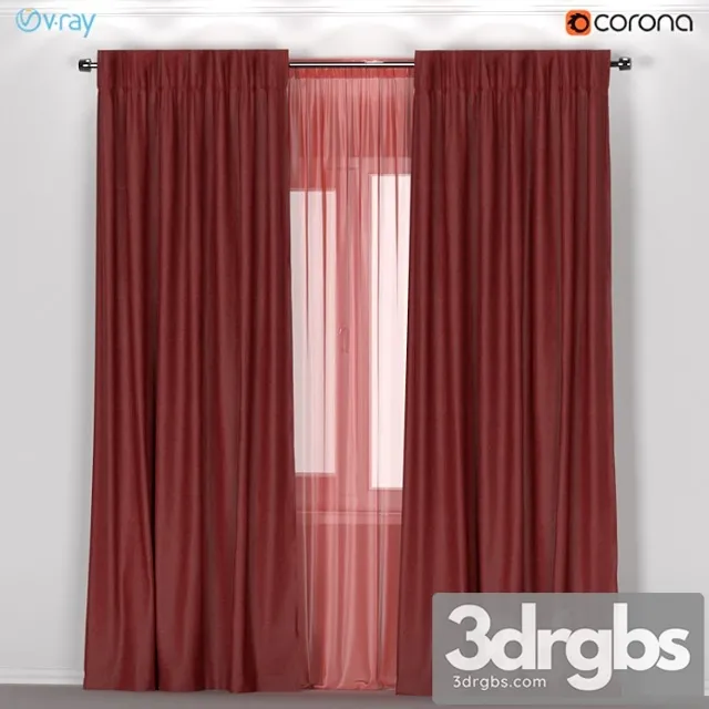 Ikea annacaise – brown-red thick curtains made of polyester + tulle. 3dsmax Download