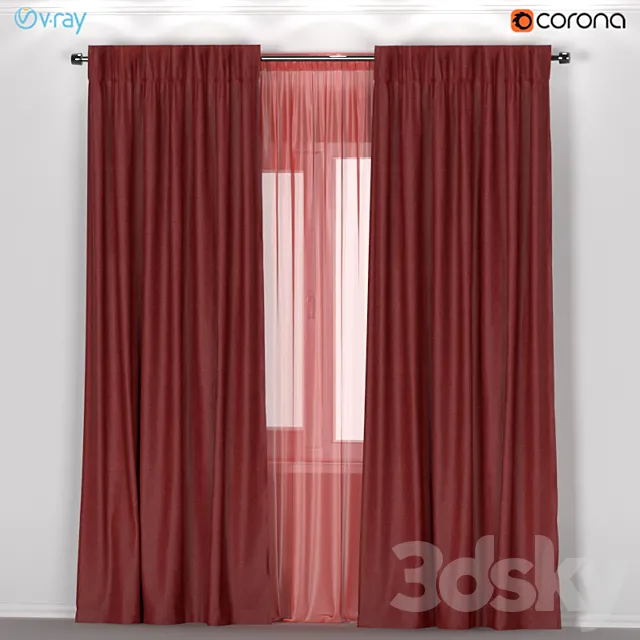 IKEA ANNACAISE – brown-red thick curtains made of polyester + tulle. 3DSMax File
