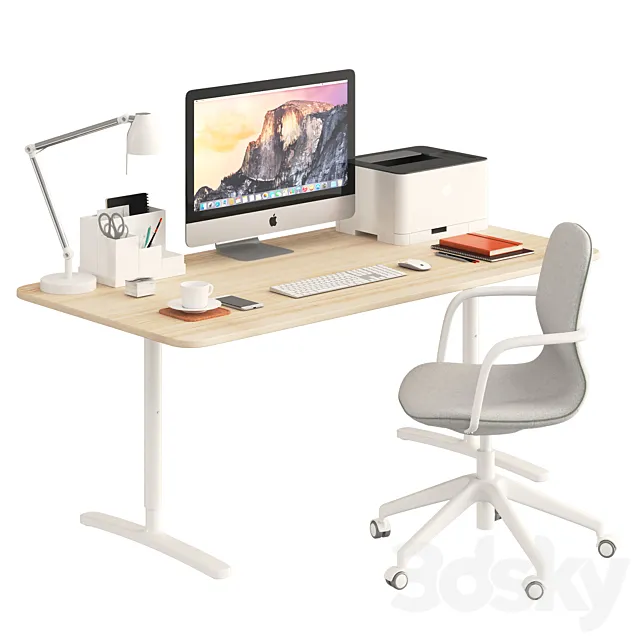 Ikea BEKANT desk and LÅNGFJÄLL Chair 3DSMax File