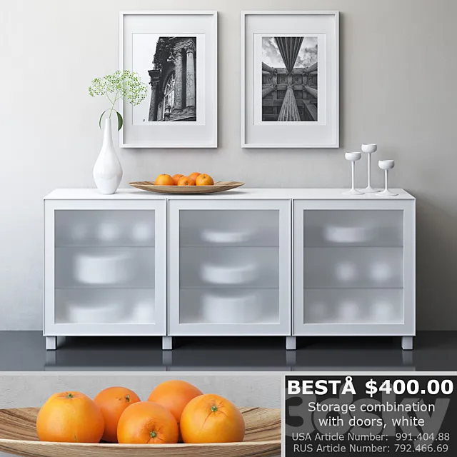 IKEA BESTA Storage combination with doors. Glassvik white frosted glass 3DSMax File