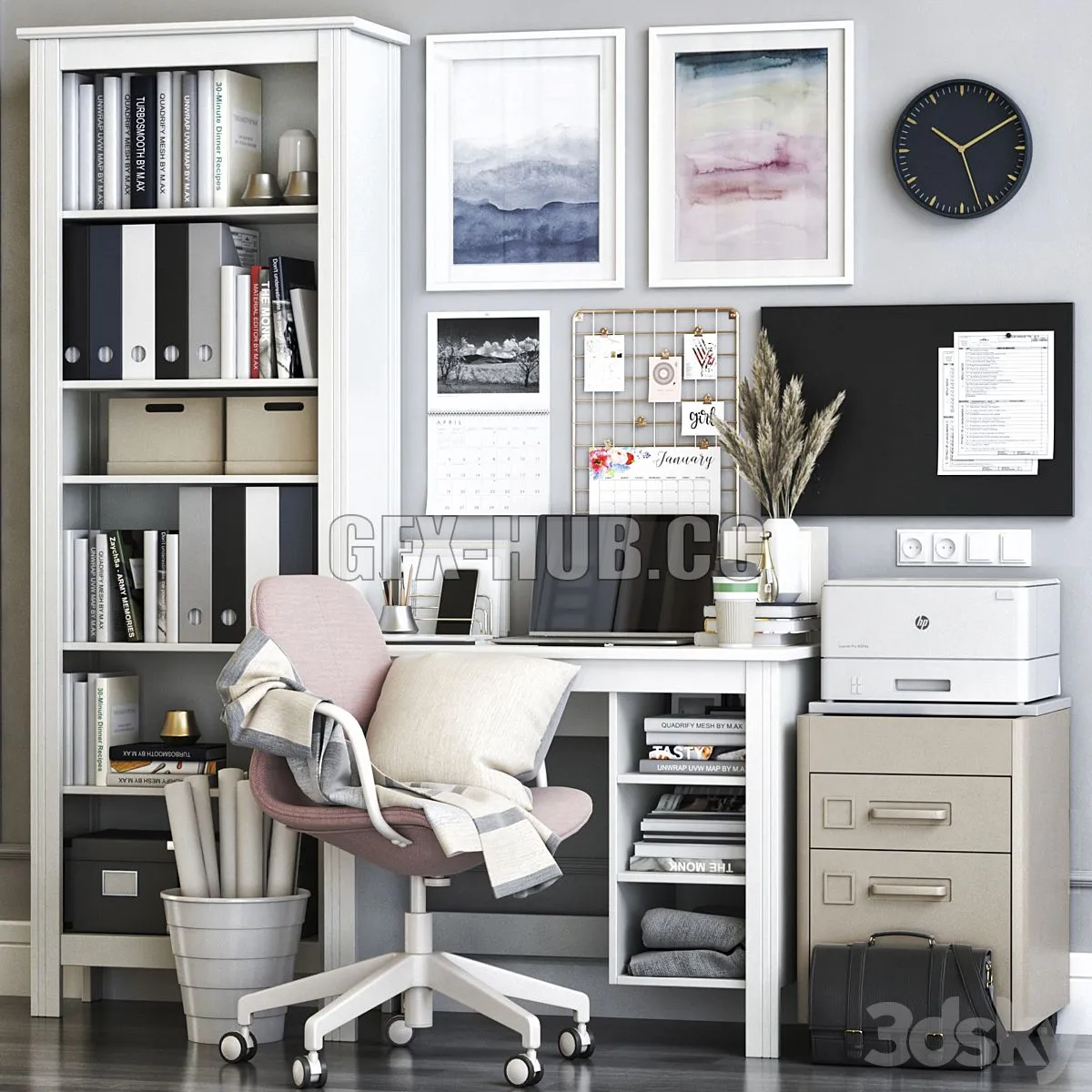 IKEA BRUSALI office workplace with LANGFJALL chair 3dsMax Model