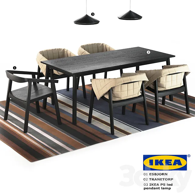 IKEA (chair Esbjorn. Table Tranetorp. Ikea PS led lamp) 3dsMax Model