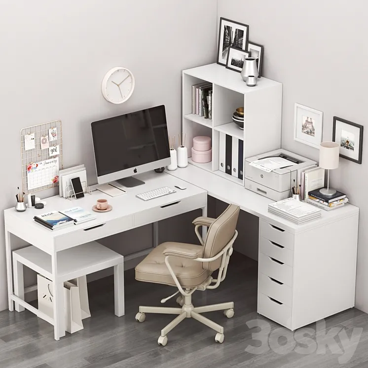 IKEA corner workplace with ALEX table and ALEFJALL chair 3DS Max