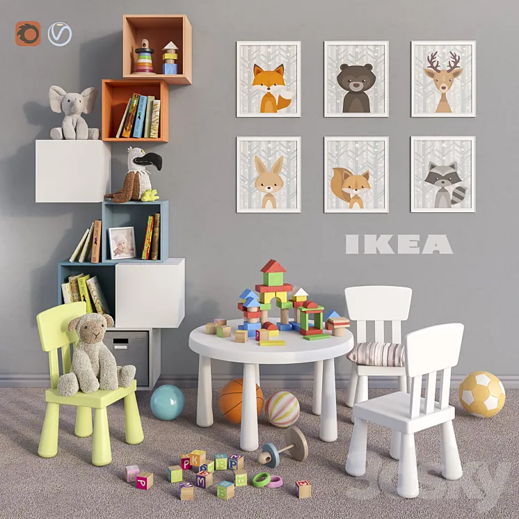 IKEA furniture accessories decor and toys set 4 3DS Max