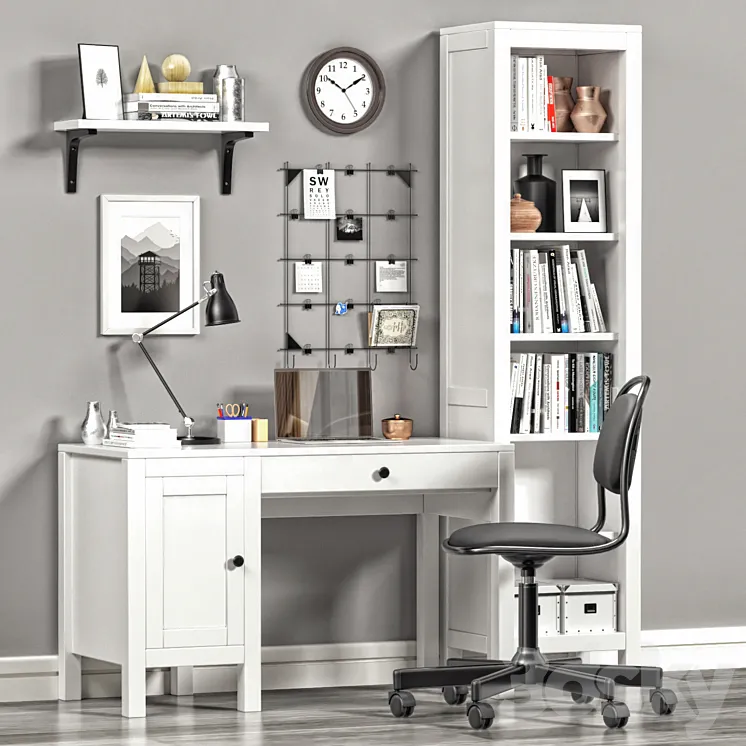Ikea Hemnes Workplace and Bookcase 3DS Max