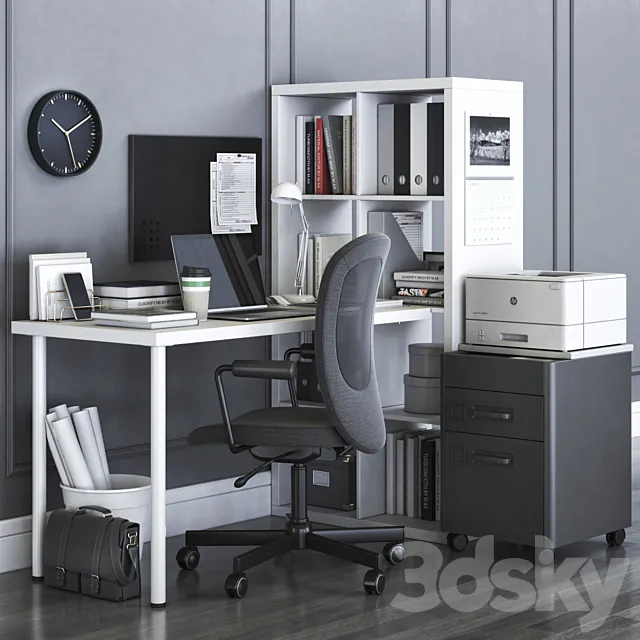 IKEA KALLAX office workplace with FLINTAN chair 3DS Max Model