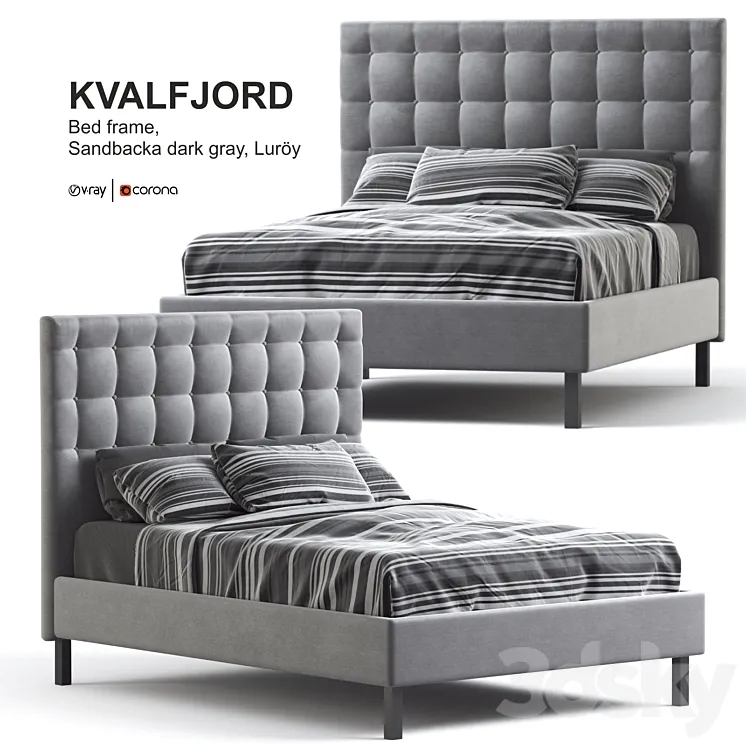 Ikea KVALFJORD Bed frame Sandbacka dark gray Luröy Standard King 3DS Max