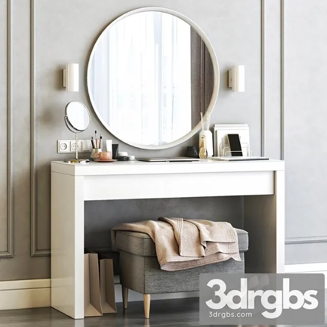 Ikea malm dressing table with langesund round mirror and strandmon gray ottoman 2 3dsmax Download