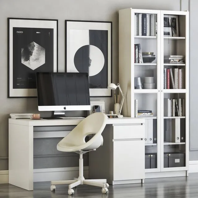 IKEA MALM workplace with LOBERGET chair and BILLY OXBERG bookcase 3dsMax Model