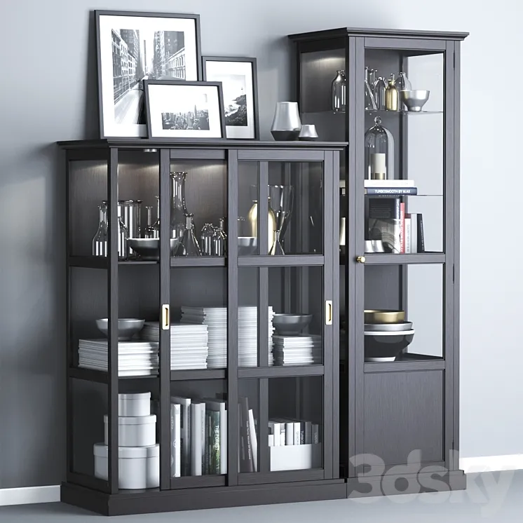 Ikea MALSJÖ Glass-door cabinets black stained black stained. 3DS Max