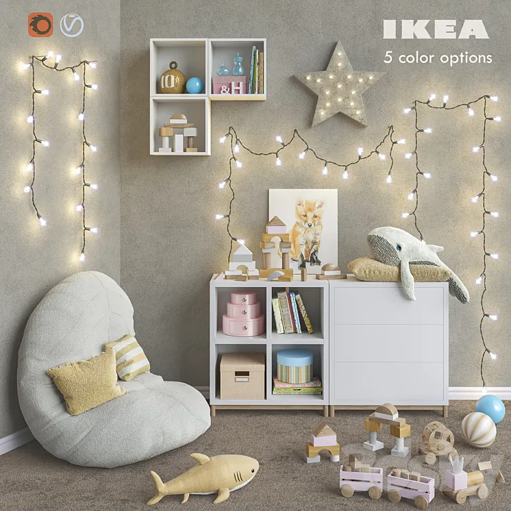 IKEA modular furniture accessories decor and toys set 6 3DS Max