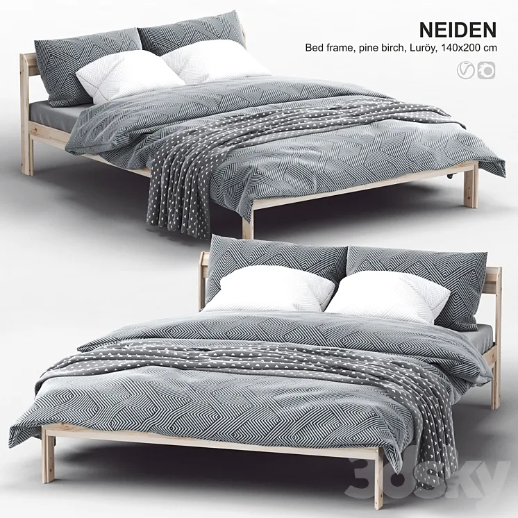 Ikea NEIDEN Bed frame pine birch Luröy 3DS Max