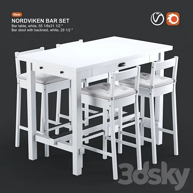 Ikea NORDVIKEN bar table and bar stool 3DS Max Model