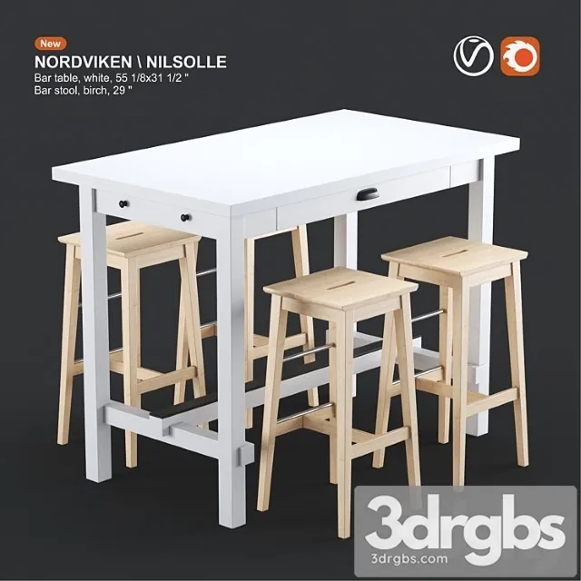 Ikea nordviken bar table and nilsolle bar stool white and birch 2 3dsmax Download