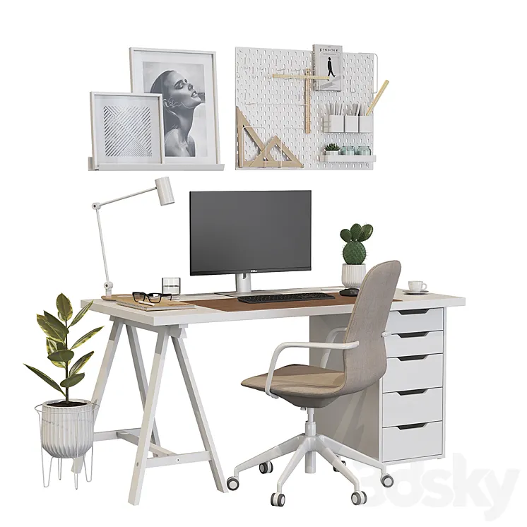 Ikea office workplace white A01 3DS Max
