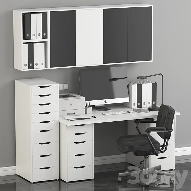 Ikea Office Workplace with Alex Table Alefjäll Chair and Eket wall-mounted cabinet 3DS Max