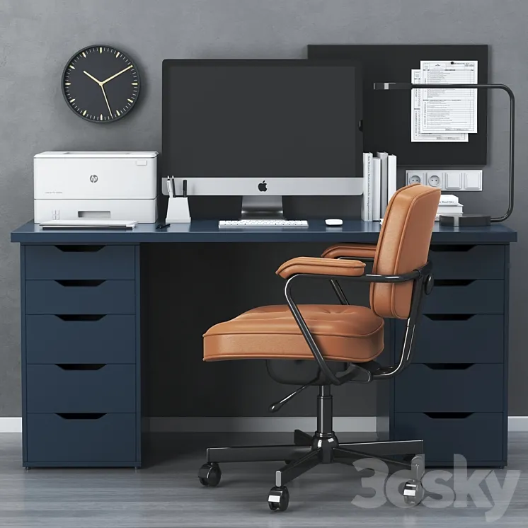 IKEA office workplace with ALEX table and ALEFJÄLL chair 3DS Max