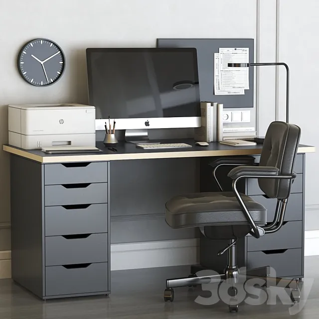 IKEA office workplace with ALEX table and ALEFJALL chair 3DSMax File