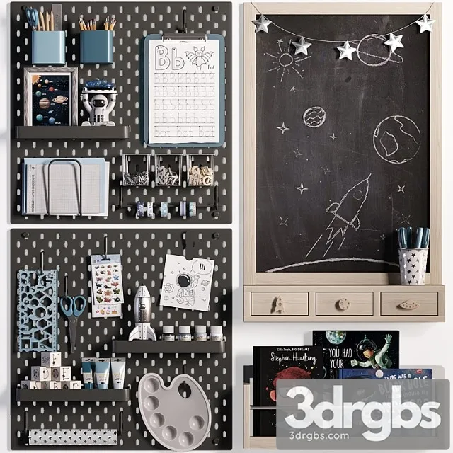 Ikea Skadis Pegboard with Chalkboard for Teenagers and Kids 03 3dsmax Download