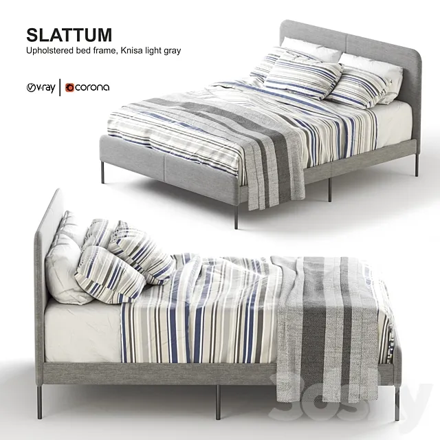 Ikea SLATTUM Upholstered bed frame Knisa light gray. 3DS Max Model