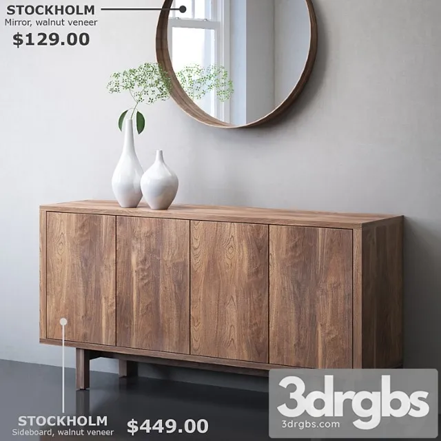 Ikea stockholm sideboard and mirror 2 3dsmax Download