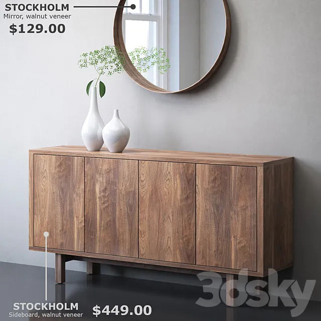 IKEA STOCKHOLM Sideboard and mirror 3DS Max Model