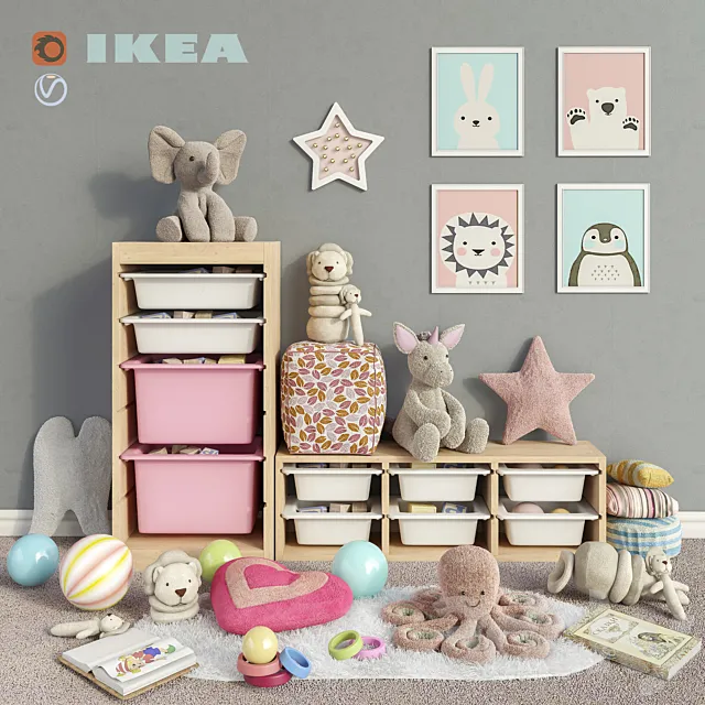 IKEA storage furniture. toys and decor for a children’s room set 3 3DSMax File