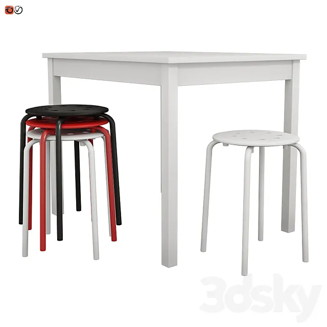 IKEA Table OLMSTAD and Chair-stool MARIUS 3ds Max