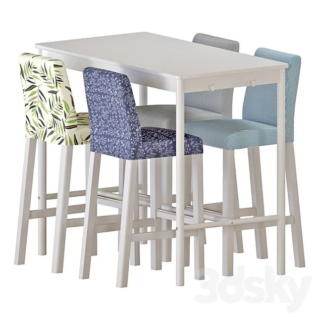 IKEA TOMMARYD Table And BERGMUND Bar stools 3ds Max