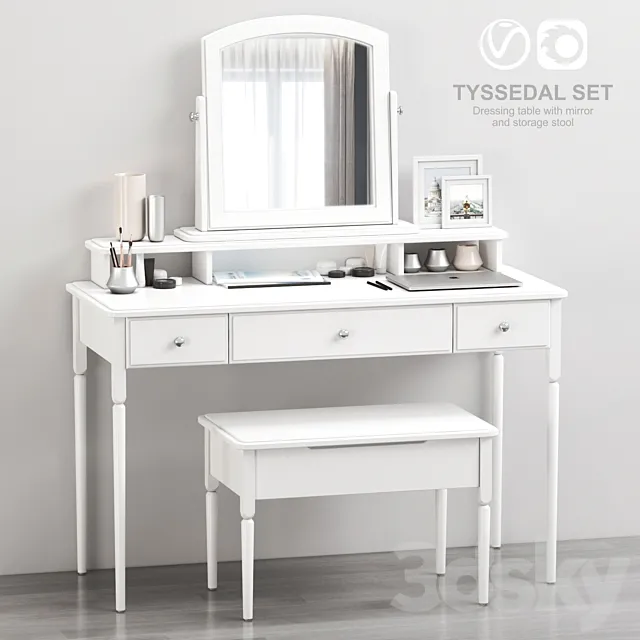 IKEA TYSSEDAL Dressing table with mirror and storage stool white 3DS Max Model