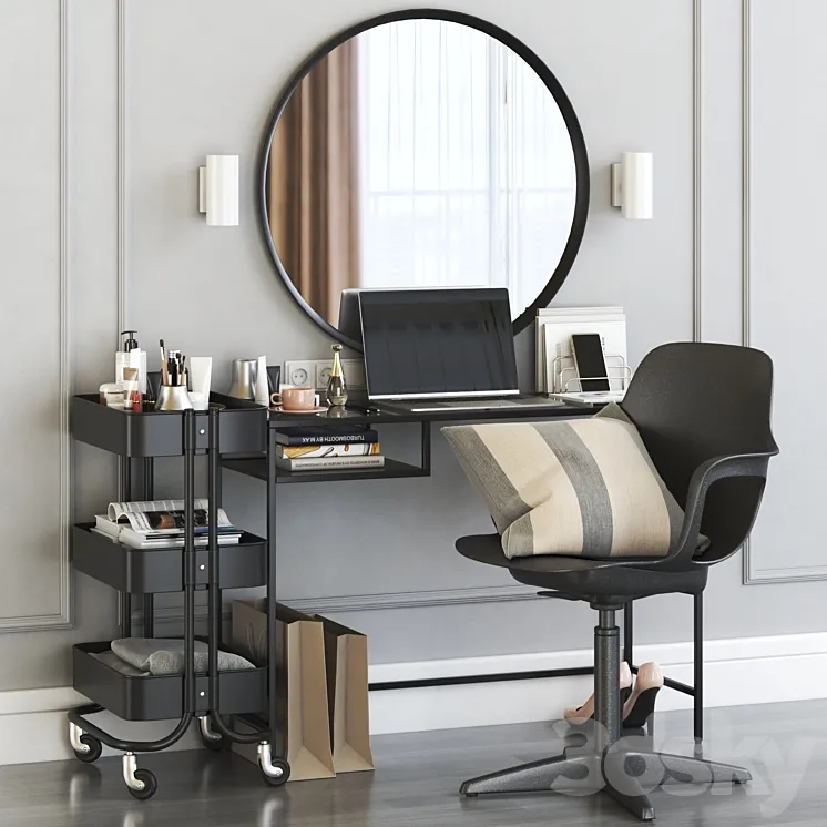 IKEA VITTSJO dressing table with ODGER chair and RASKOG cart 3DS Max