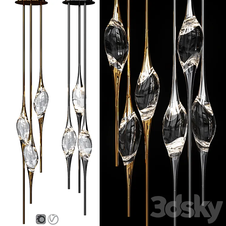 IL PEZZO 12 ROUND CHANDELIER Nickel and Gold 3DS Max