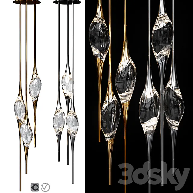 IL PEZZO 12 ROUND CHANDELIER Nickel and Gold 3DSMax File