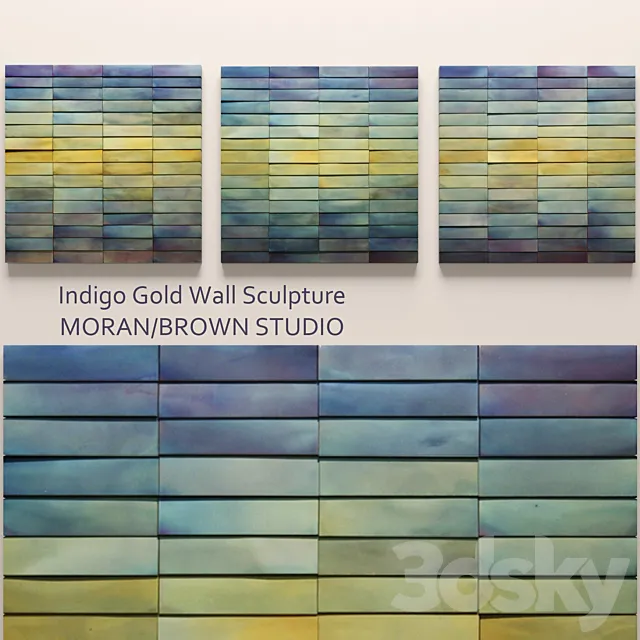 Indigo Gold Wall Sculpture painting abstraction contemporary art 3ds Max