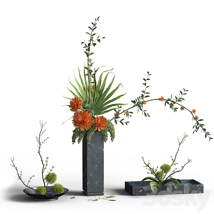Indoor Plant Set 03 -three bouquets 3DS Max