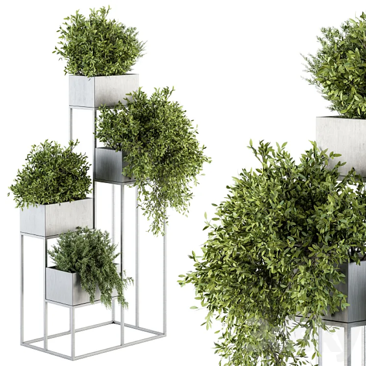indoor Plant Set 213 – Silver Plant Stand 3DS Max