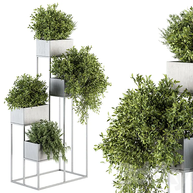 indoor Plant Set 213 – Silver Plant Stand 3DSMax File