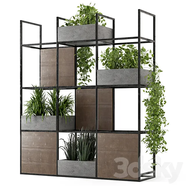 Indoor Plants in rusty Concrete Pot on Metal Shelf – Set 122 3DS Max Model