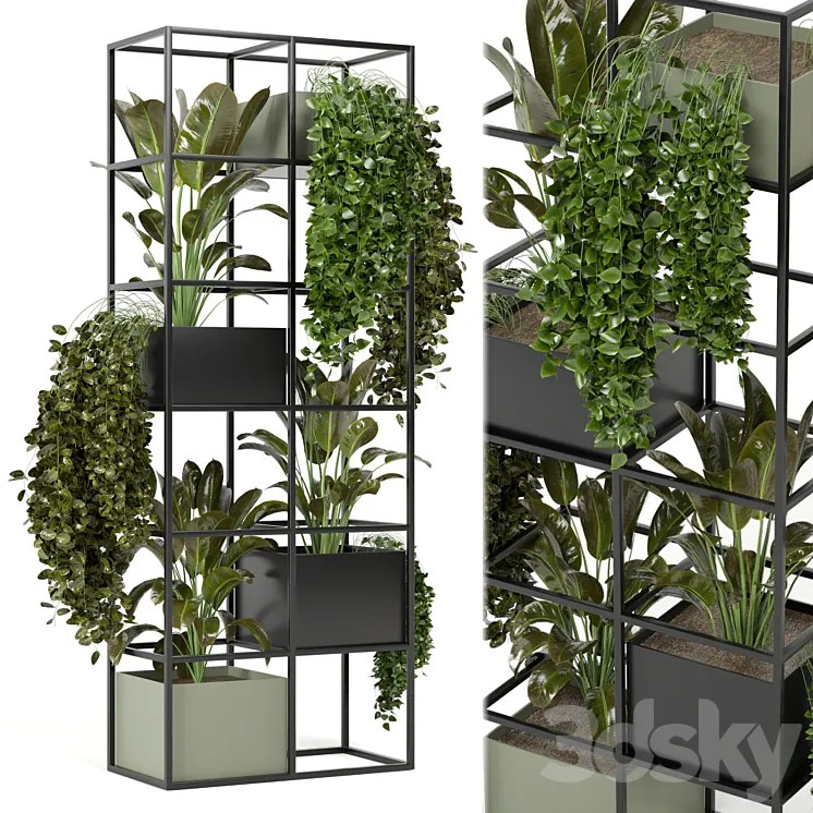 indoor plants in rusty concrete pot on metal shelf – Set 122 3DS Max