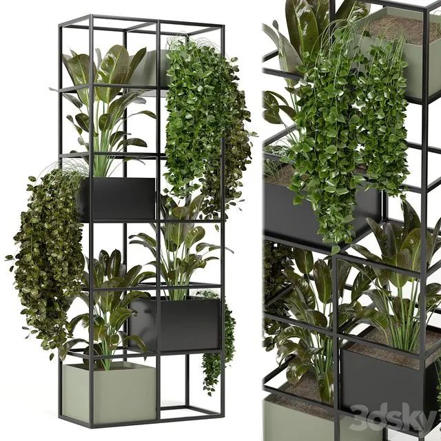 indoor plants in rusty concrete pot on metal shelf – Set 122 3dsMax Model