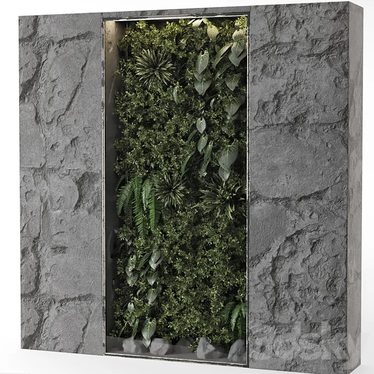 Indoor Wall Vertical Garden Behind the Glass – Set 698 3DS Max