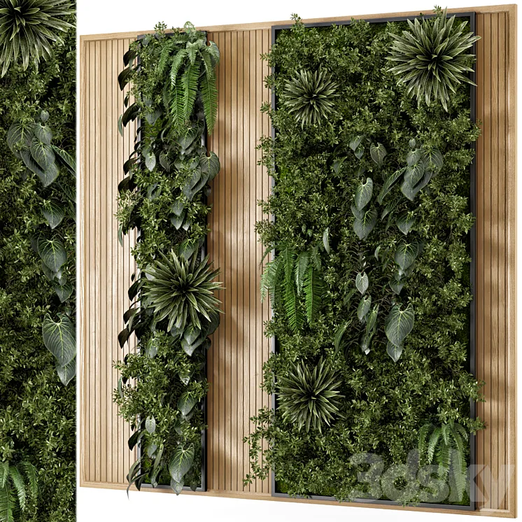 Indoor Wall Vertical Garden in Wooden Base – Set 536 3DS Max