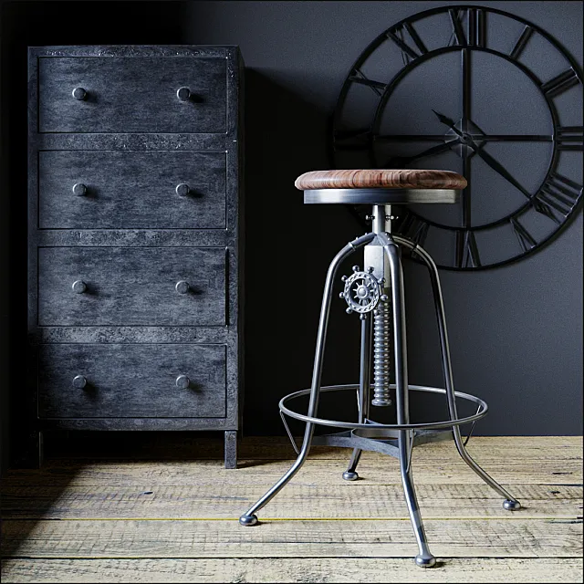 Industrial Clock House backless stool 3ds Max