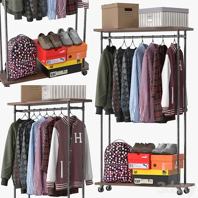 Industrial Clothes Rail Rack 3dsMax Model