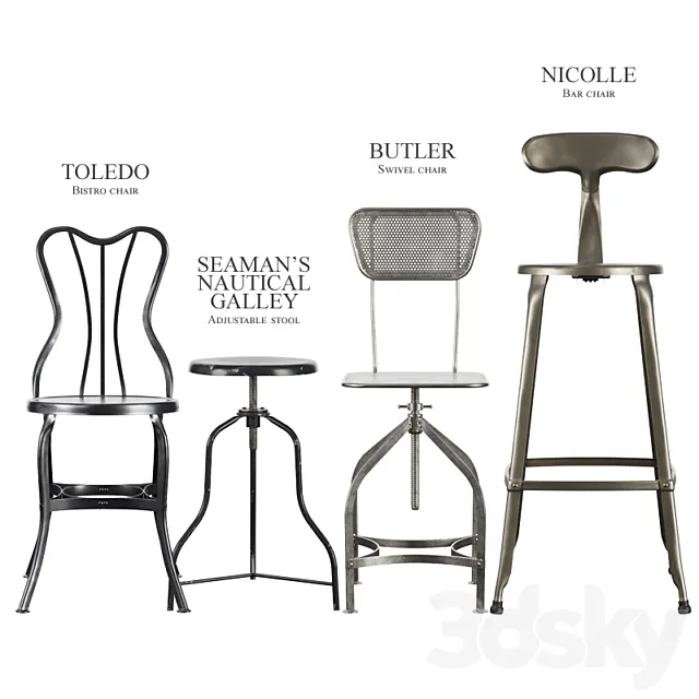 Industrial stools and chairs 3ds Max