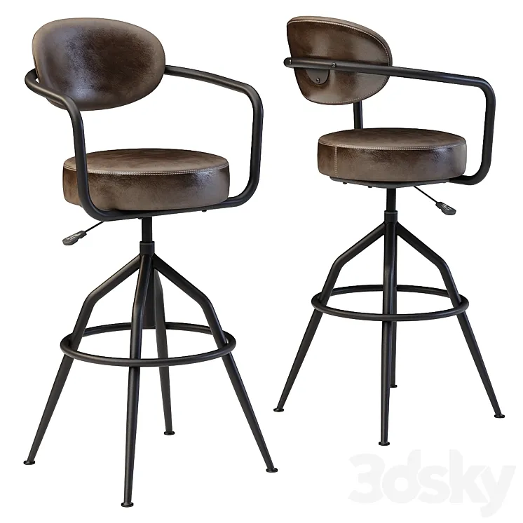Industrial style swivel bar stool 3DS Max
