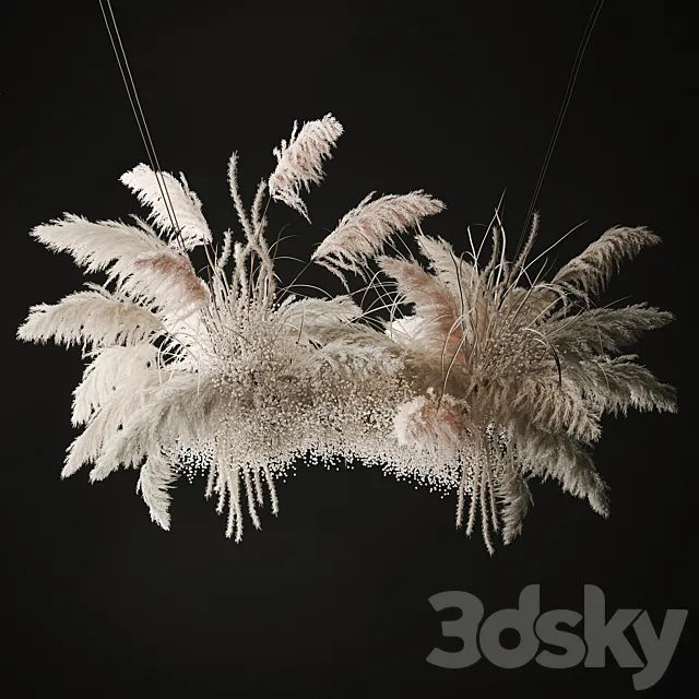 Installation and suspension for celebration and decoration white decor of dried flowers pampas grass branches. 237. 3ds Max